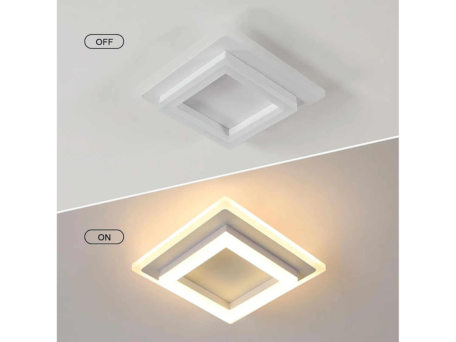 Plafonnier LED Carré en Acrylique Moderne 24W 2700LM 3000K - Chambre, Salon, Couloir, Bureau - Lumière Blanche Chaude