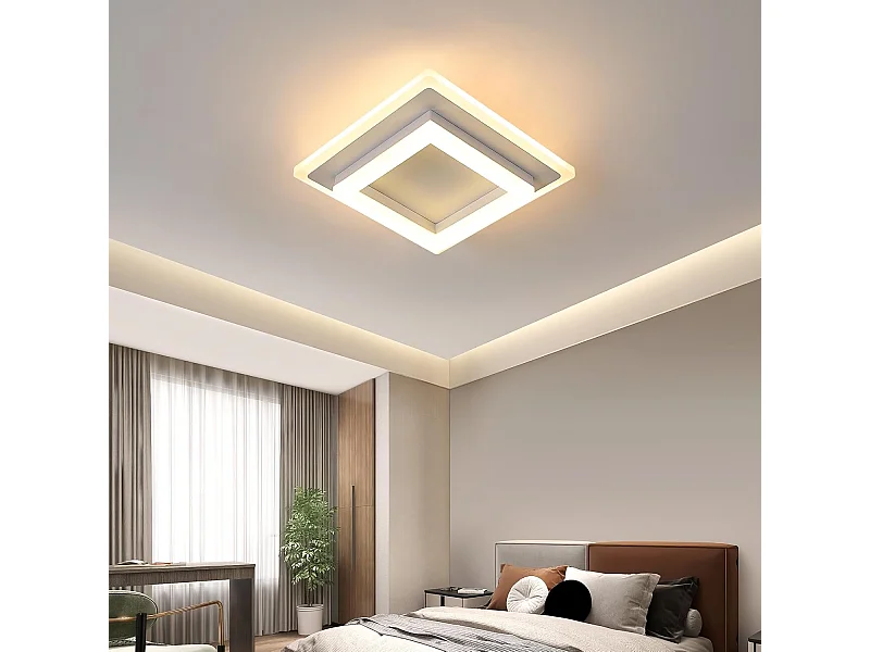 Plafonnier LED Carré en Acrylique Moderne 24W 2700LM 3000K - Chambre, Salon, Couloir, Bureau - Lumière Blanche Chaude
