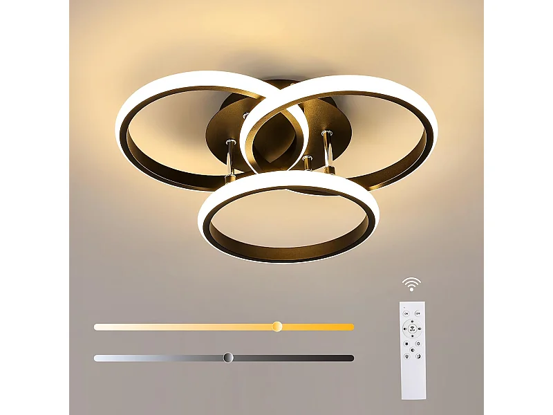 Plafonnier LED rond dimmable 42W 4500LM 40cm, télécommande incluse, luminosité réglable 3000K-6500K, pour chambre et salon