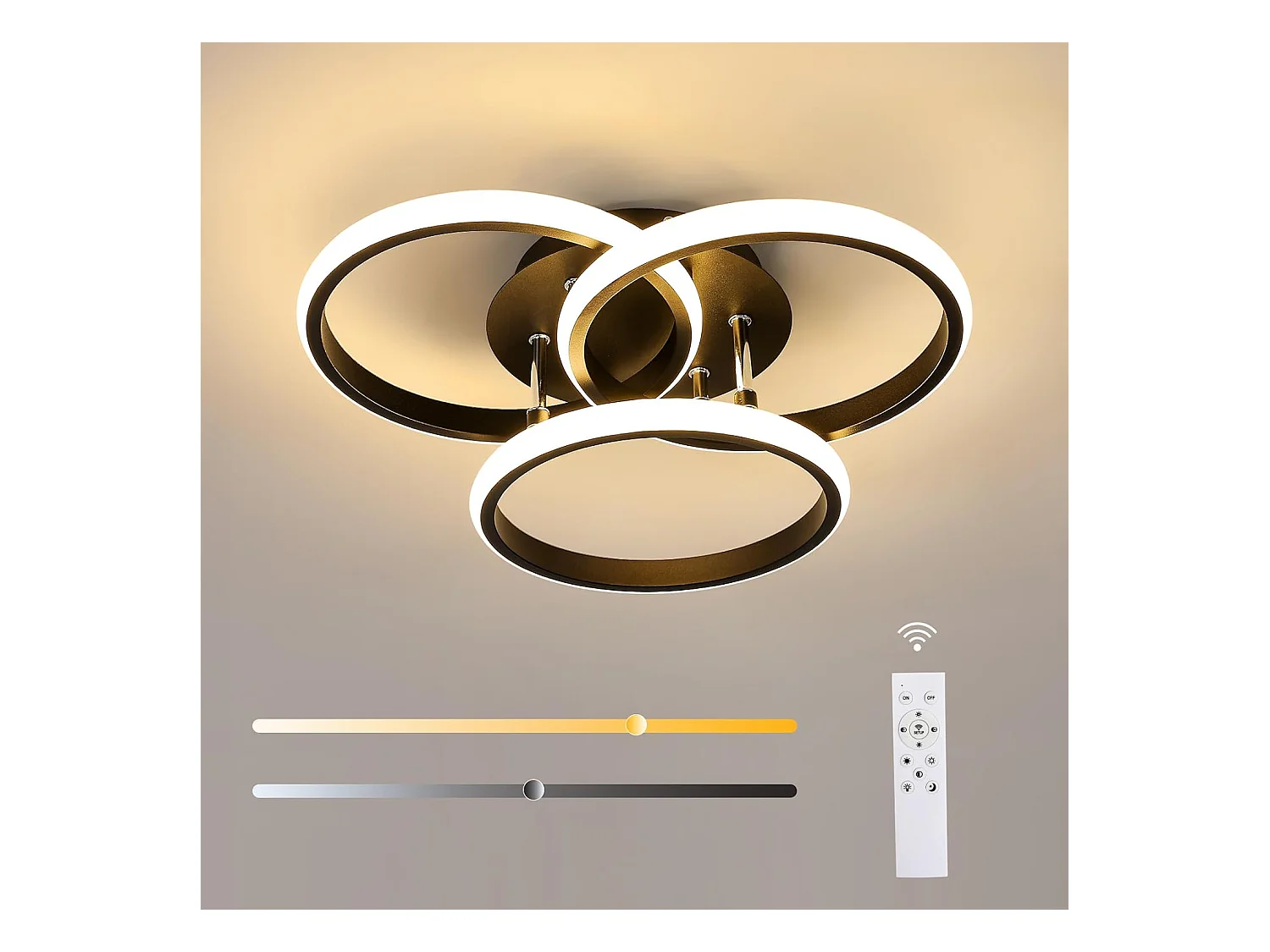 Plafonnier LED rond dimmable 42W 4500LM 40cm, télécommande incluse, luminosité réglable 3000K-6500K, pour chambre et salon