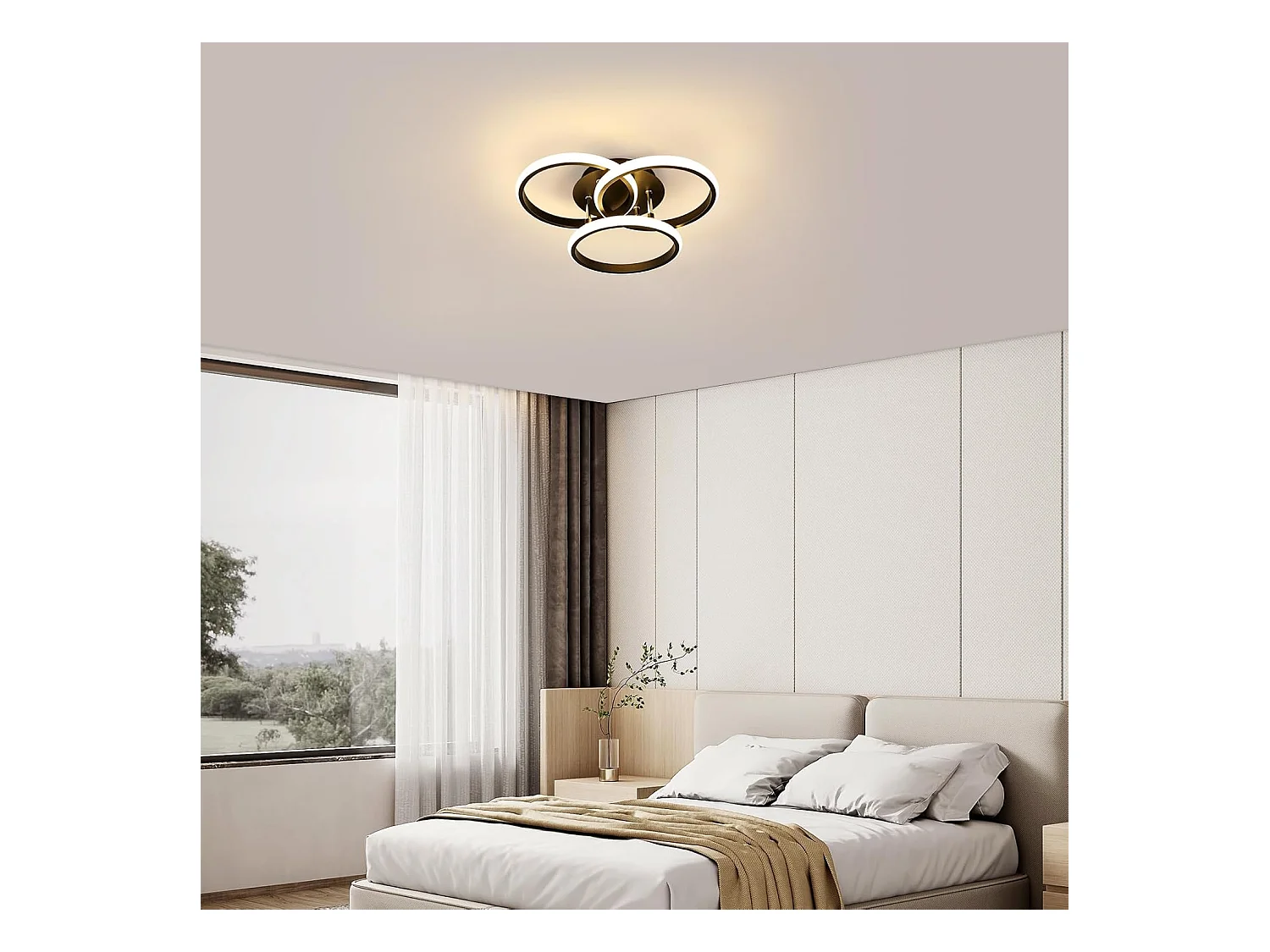 Plafonnier LED rond dimmable 42W 4500LM 40cm, télécommande incluse, luminosité réglable 3000K-6500K, pour chambre et salon