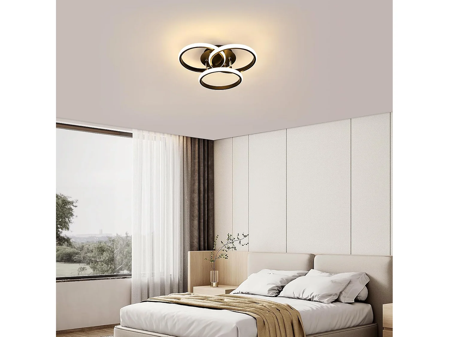 Plafonnier LED rond dimmable 42W 4500LM 40cm, télécommande incluse, luminosité réglable 3000K-6500K, pour chambre et salon