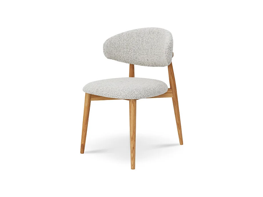 Chaise Skandi en bois massif et assise en tissu chiné gris