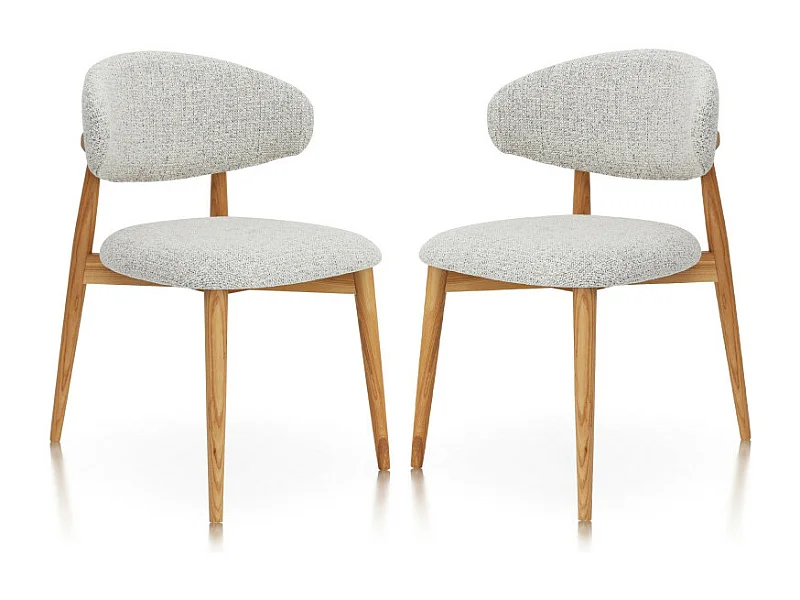 Lot de 2 chaises Skandi en bois massif et assise en tissu chiné gris