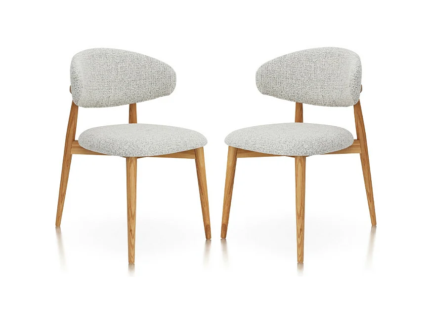 Lot de 2 chaises Skandi en bois massif et assise en tissu chiné gris