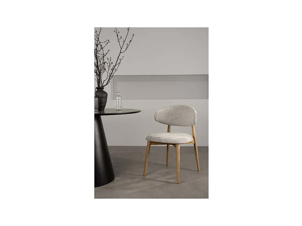 Lot de 2 chaises Skandi en bois massif et assise en tissu chiné gris