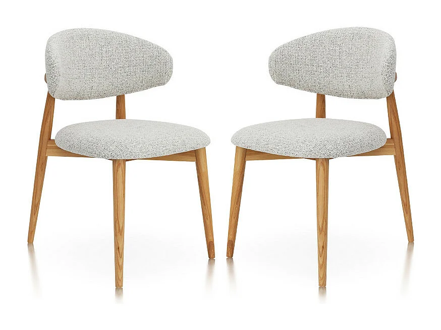 Lot de 2 chaises Skandi en bois massif et assise en tissu chiné gris