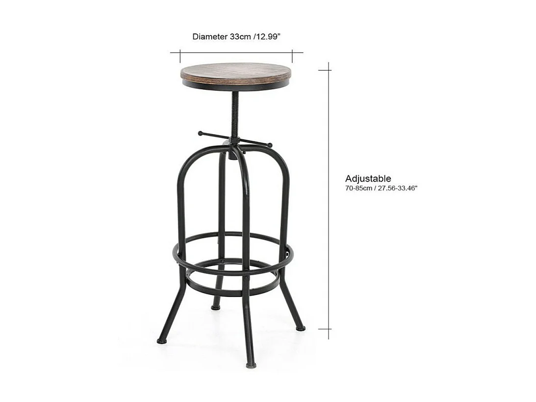 Tabouret de bar LOFT à vis style industriel réglable en hauteur