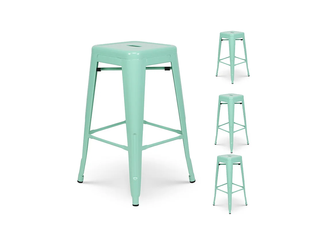 Lot de 4 tabourets de bar style industriel vert clair brillant  Hauteur 66cm