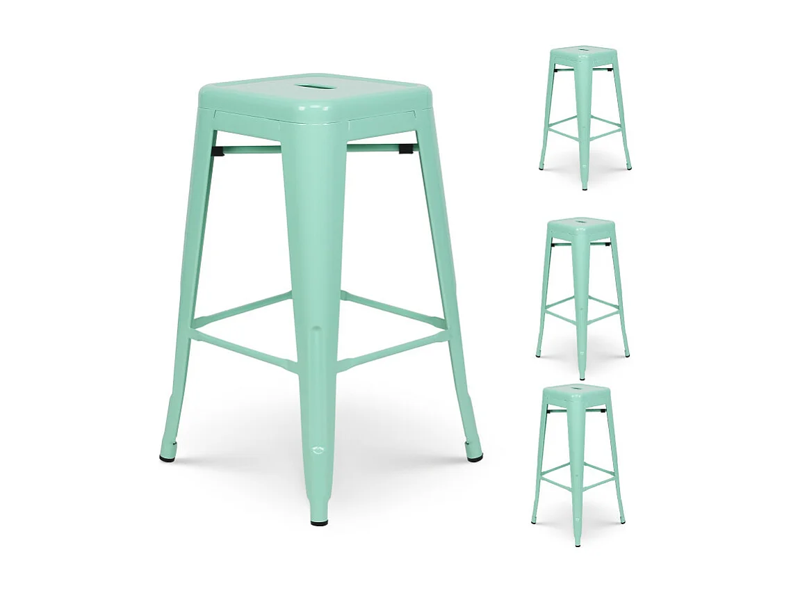 Lot de 4 tabourets de bar style industriel vert clair brillant  Hauteur 66cm