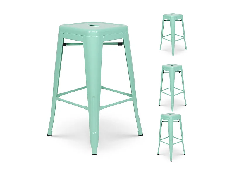 Lot de 4 tabourets de bar style industriel vert clair brillant  Hauteur 66cm