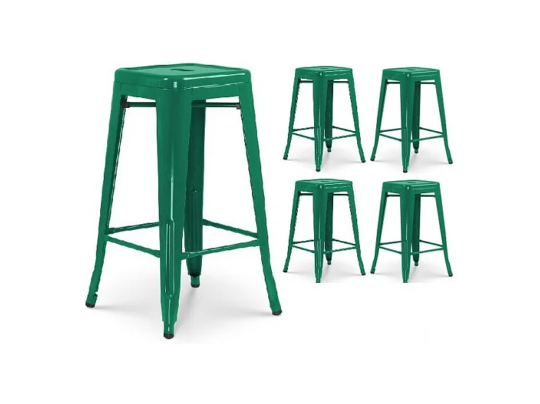 Lot de 4 tabourets de bar style industriel vert sapin brillant - Hauteur 66 cm