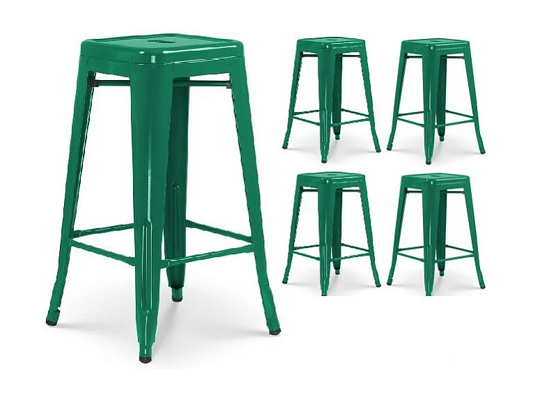 Lot de 4 tabourets de bar style industriel vert sapin brillant - Hauteur 66 cm
