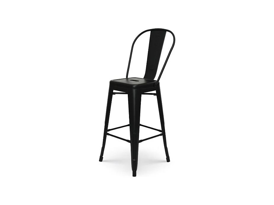 Tabouret de bar en métal noir mat style industriel - Dossier haut - Hauteur 66cm
