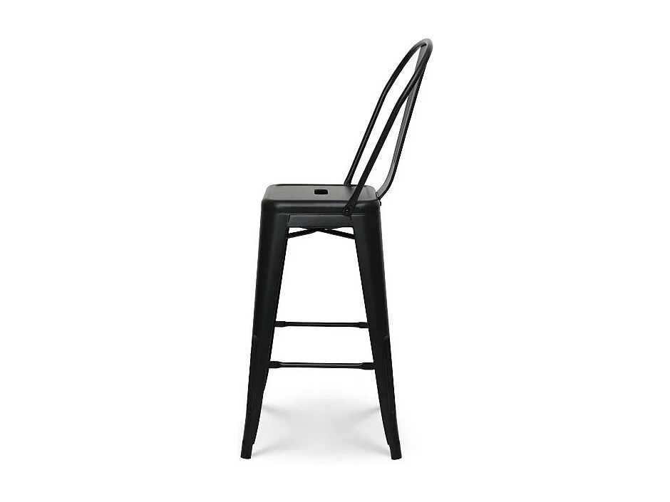 Tabouret de bar en métal noir mat style industriel - Dossier haut - Hauteur 66cm