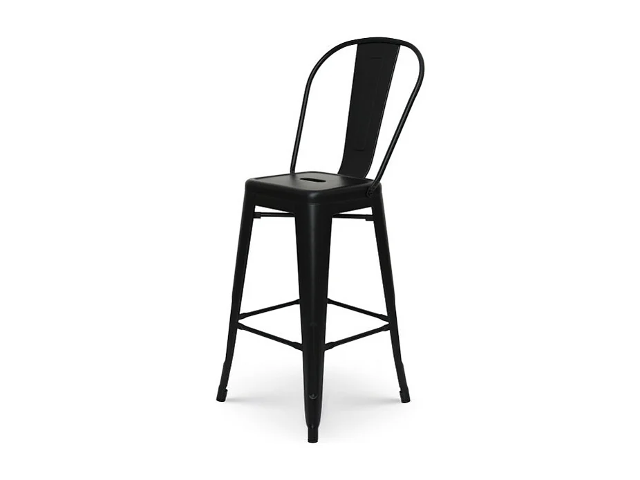 Tabouret de bar en métal noir mat style industriel - Dossier haut - Hauteur 66cm