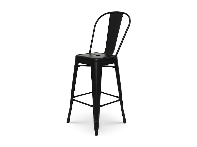 Tabouret de bar en métal noir mat style industriel - Dossier haut - Hauteur 66cm