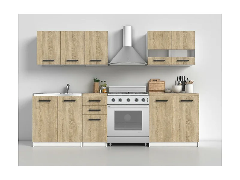 Meble Kuchenne Katia Set 200 | Biały/Dąb Sonoma | 200x60x180 cm | Zestaw Mebli Kuchennych