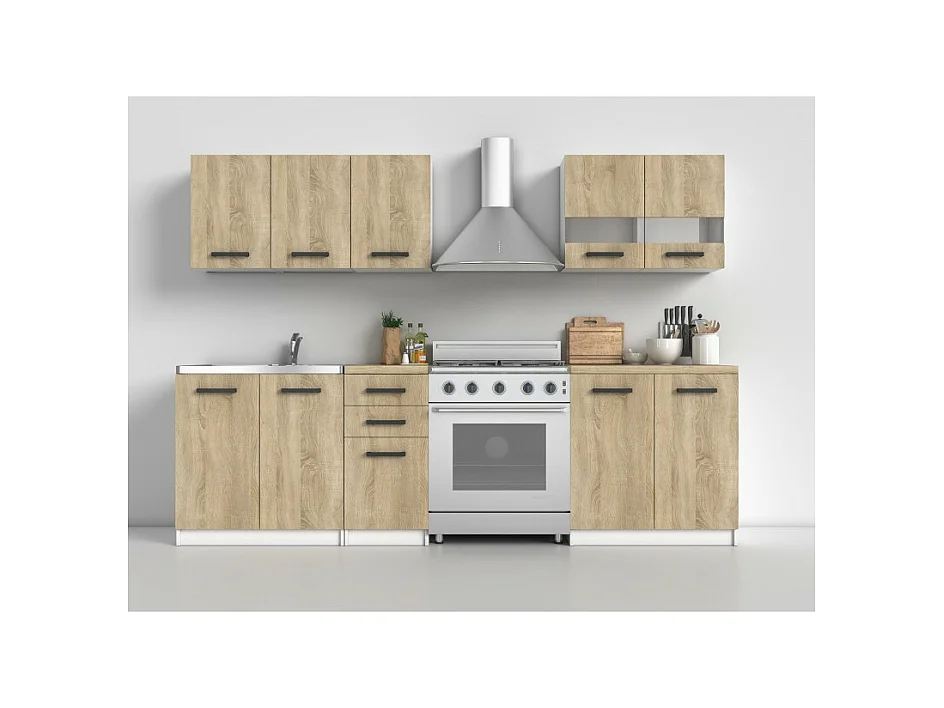 Meble Kuchenne Katia Set 200 | Biały/Dąb Sonoma | 200x60x180 cm | Zestaw Mebli Kuchennych