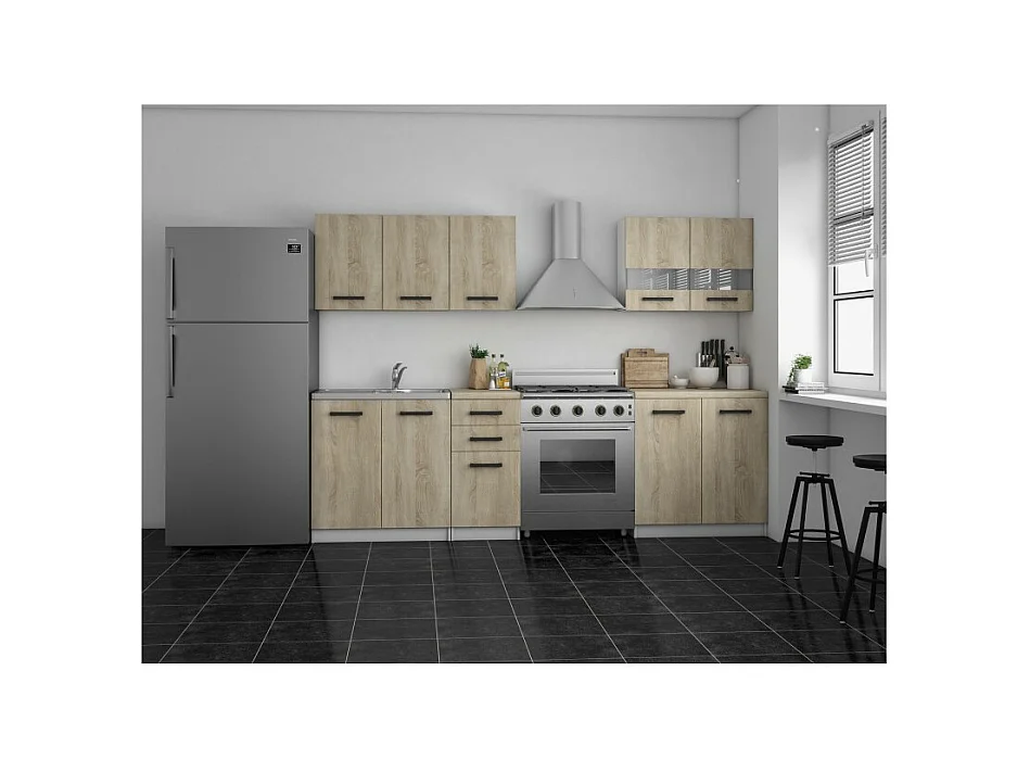 Meble Kuchenne Katia Set 200 | Biały/Dąb Sonoma | 200x60x180 cm | Zestaw Mebli Kuchennych