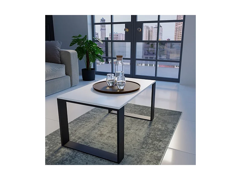 Ława Modern | Biały Czarny Stolik Kawowy | 90x58x50 |Nowoczesna Ława