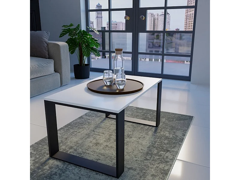 Ława Modern | Biały Czarny Stolik Kawowy | 90x58x50 |Nowoczesna Ława