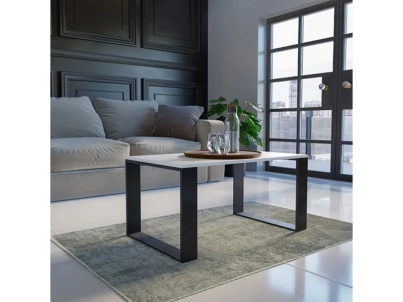 Ława Modern | Biały Czarny Stolik Kawowy | 90x58x50 |Nowoczesna Ława
