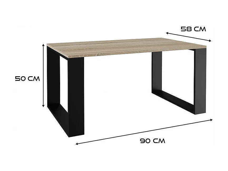 Ława Modern | Sonoma Czarny Stolik Kawowy | 90x58x50 cm | Nowoczesna Ława