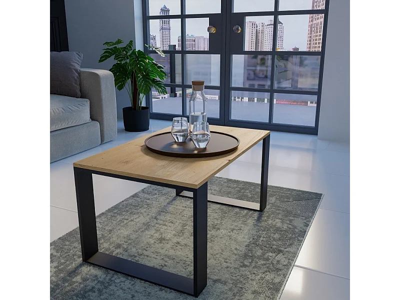 Ława Modern | Artisan Czarny Stolik Kawowy| 90x58x50 cm| Nowoczesna Ława