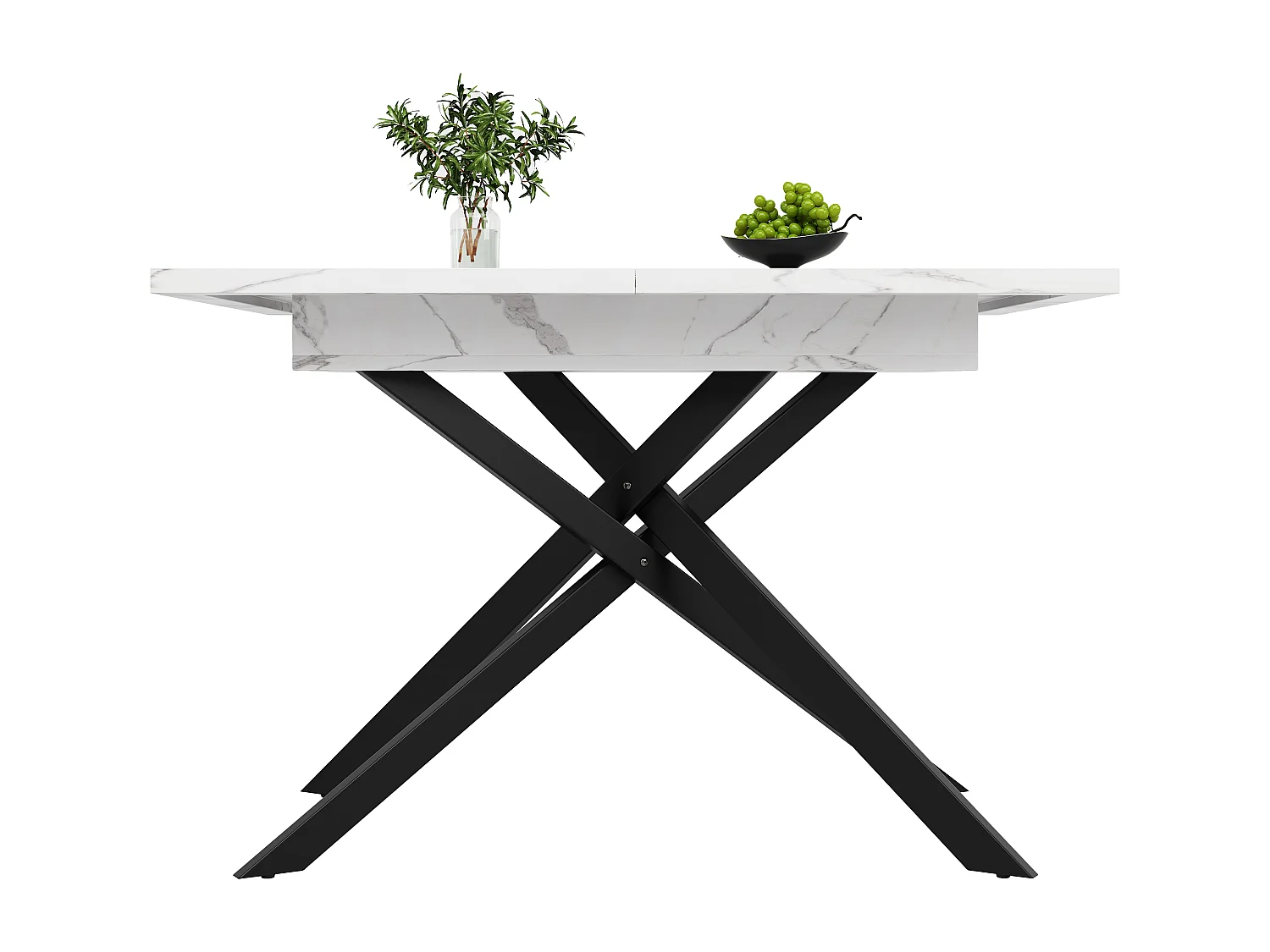 Table à manger extensible - 120/160 x 80 x 76.5 cm - pieds en fer croisés noirs, panneau en MDF - blanc