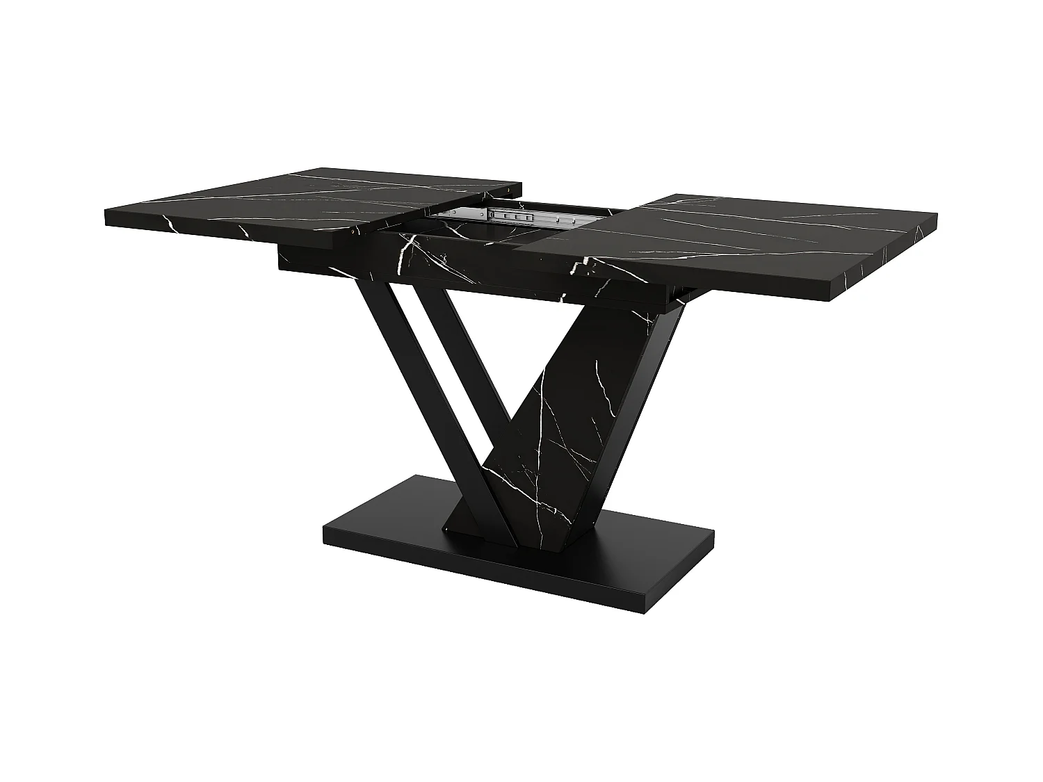 Table à manger extensible - 120/160 x 75 x 75.5cm - MDF+Metal, avec motif en marbre - noir