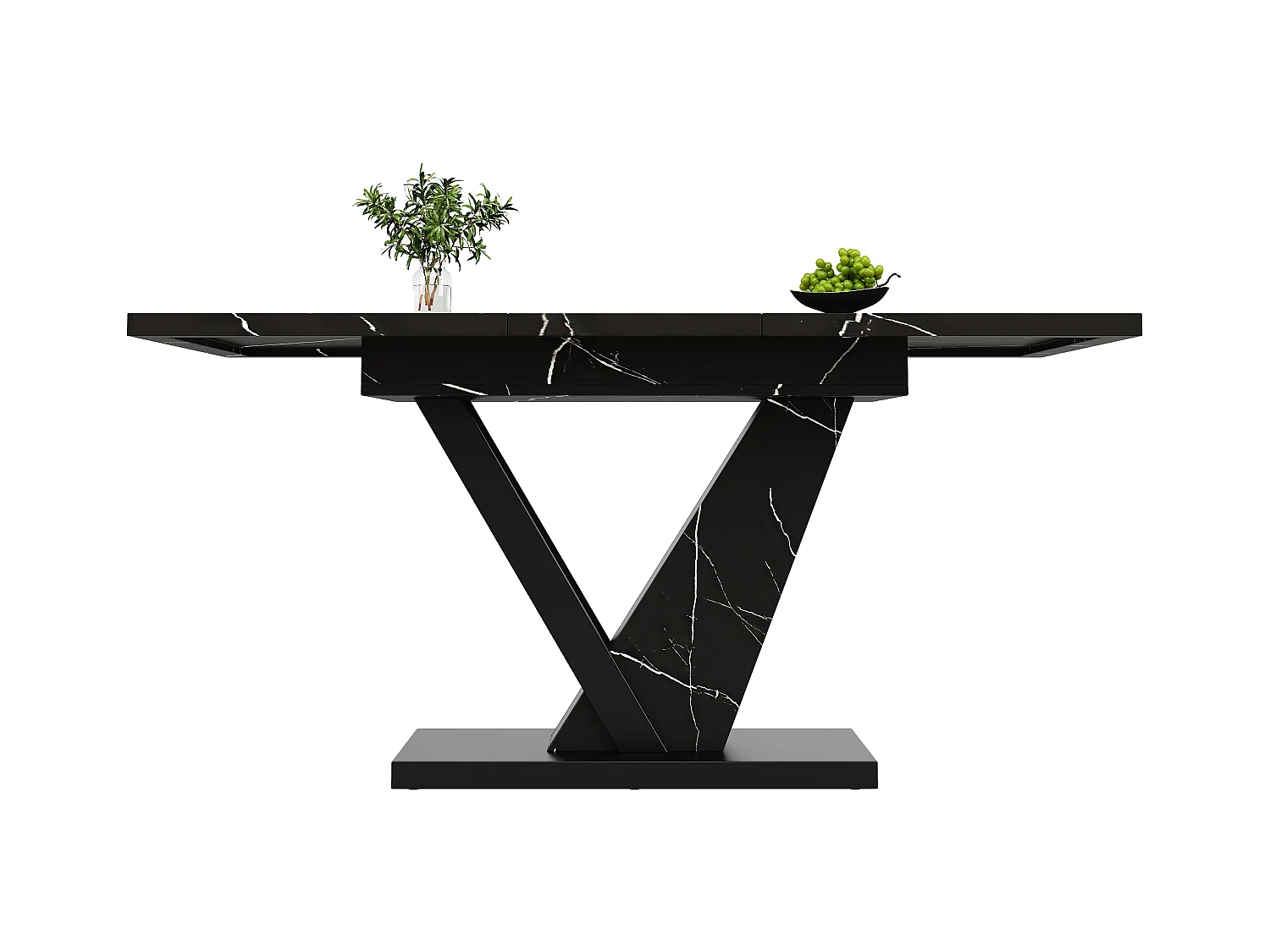 Table à manger extensible - 120/160 x 75 x 75.5cm - MDF+Metal, avec motif en marbre - noir