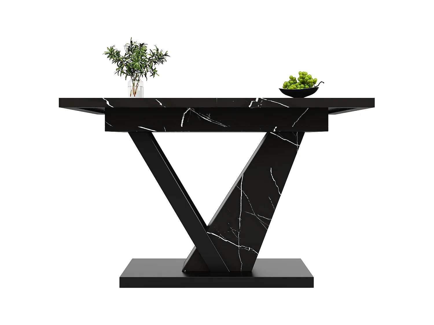 Table à manger extensible - 120/160 x 75 x 75.5cm - MDF+Metal, avec motif en marbre - noir