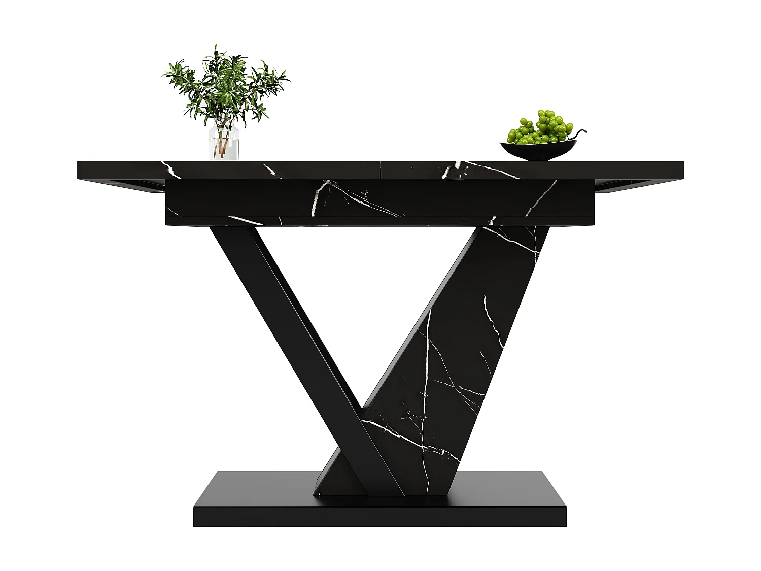 Table à manger extensible - 120/160 x 75 x 75.5cm - MDF+Metal, avec motif en marbre - noir