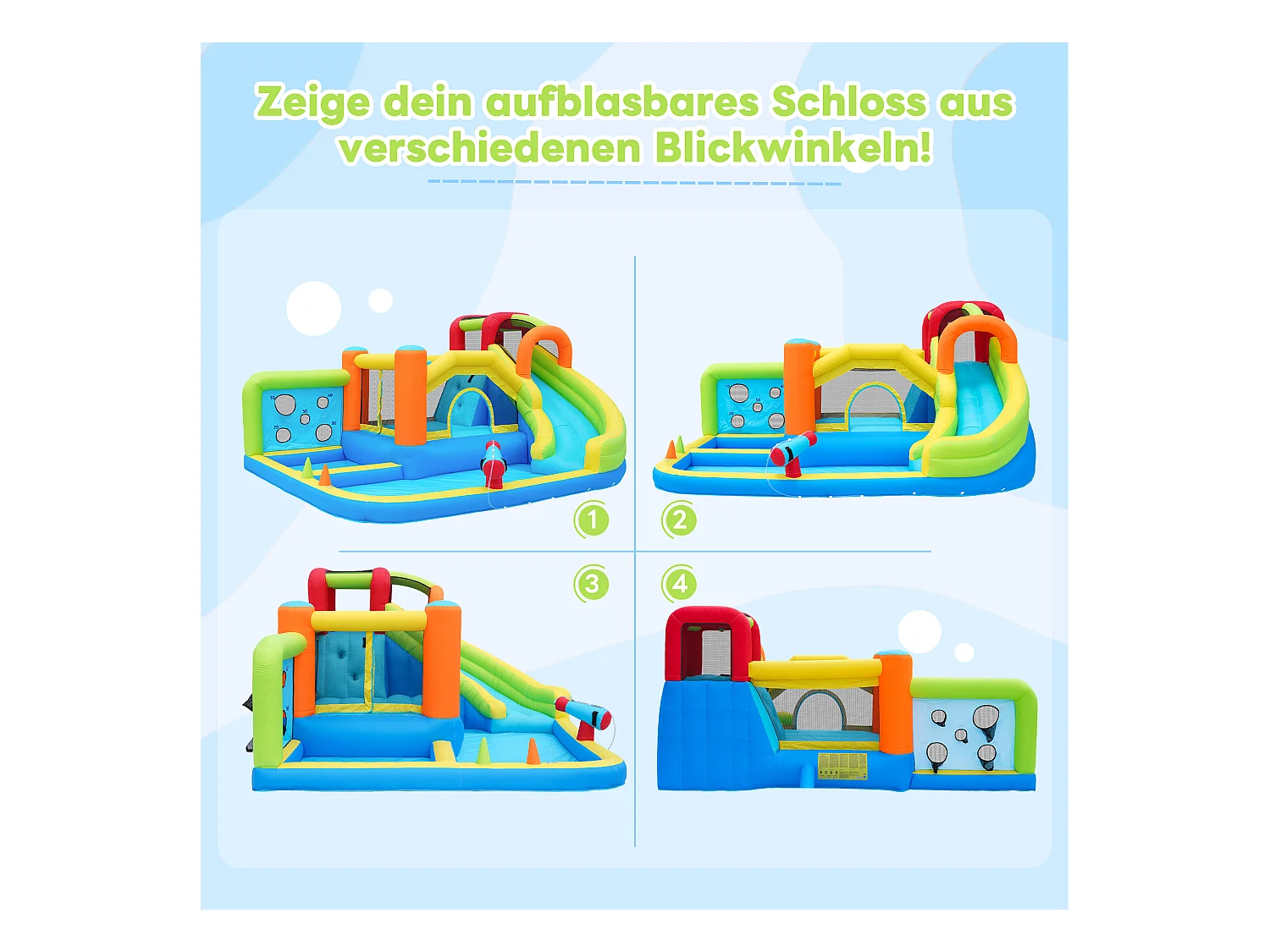 Château gonflable parc aquatique 7 en 1 pour enfants - 410 x 315 x 203cm - en oxford - avec souffleur - bleu