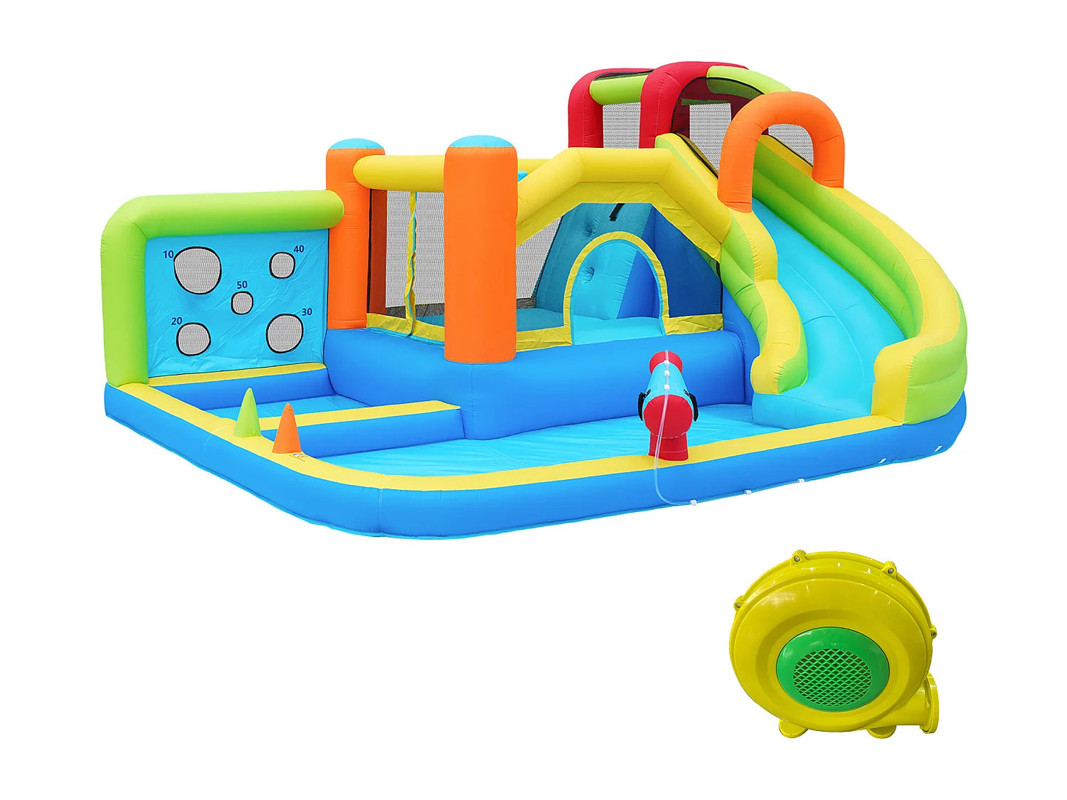 Château gonflable parc aquatique 7 en 1 pour enfants - 410 x 315 x 203cm - en oxford - avec souffleur - bleu