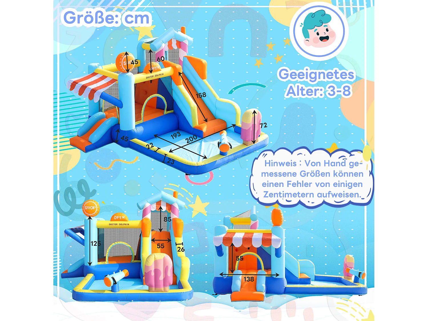 7-in-1 opblaasbaar waterpark voor kinderen - 395 x 340 x 236 cm - Oxford - met blower - Blauw