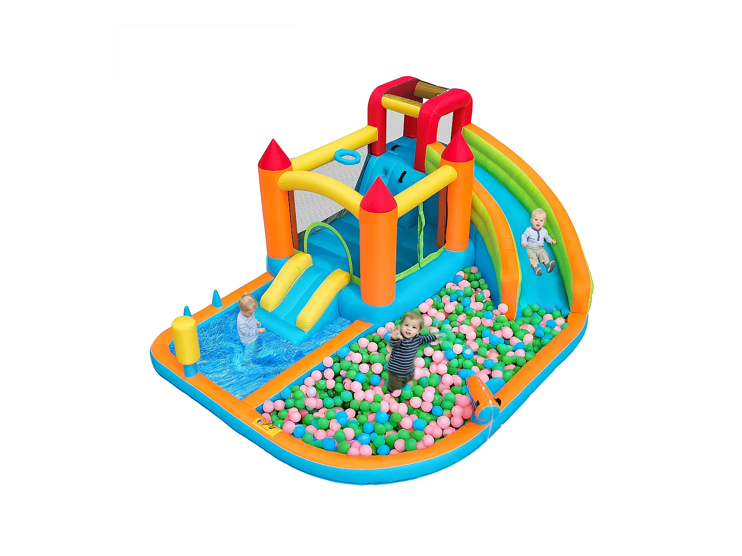 Château gonflable piscine 8 en 1 pour enfants - 460 x 343 x 190cm - en oxford - avec souffleur - orange