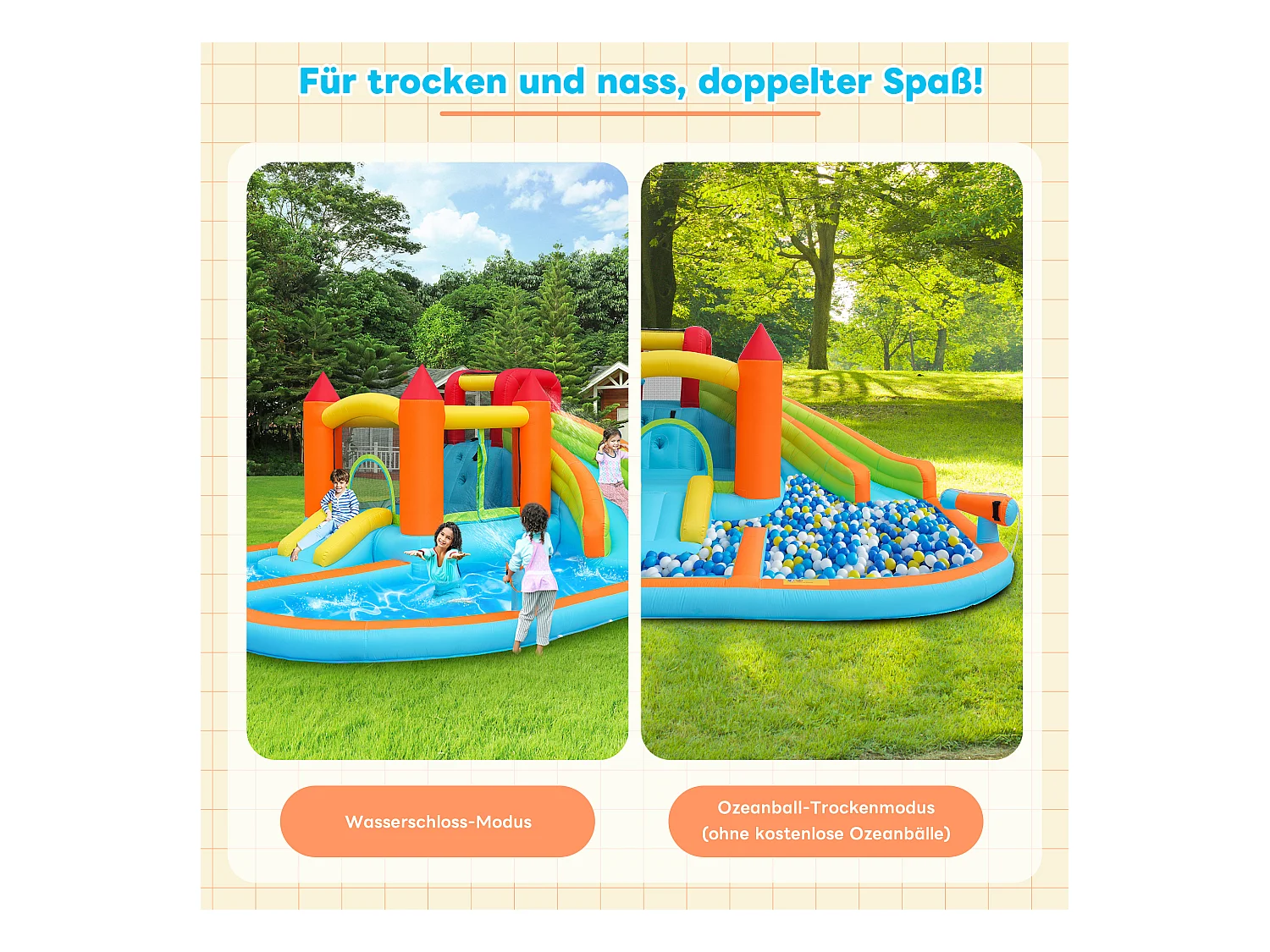 Château gonflable piscine 8 en 1 pour enfants - 460 x 343 x 190cm - en oxford - avec souffleur - orange