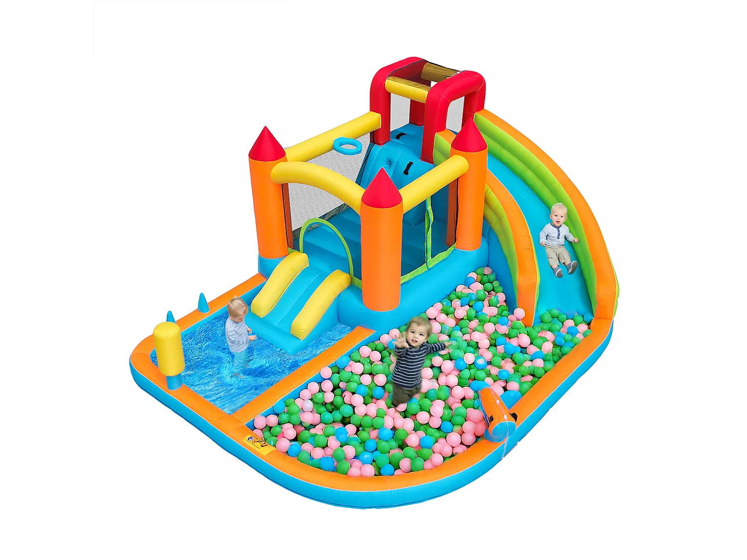 Château gonflable piscine 8 en 1 pour enfants - 460 x 343 x 190cm - en oxford - avec souffleur - orange