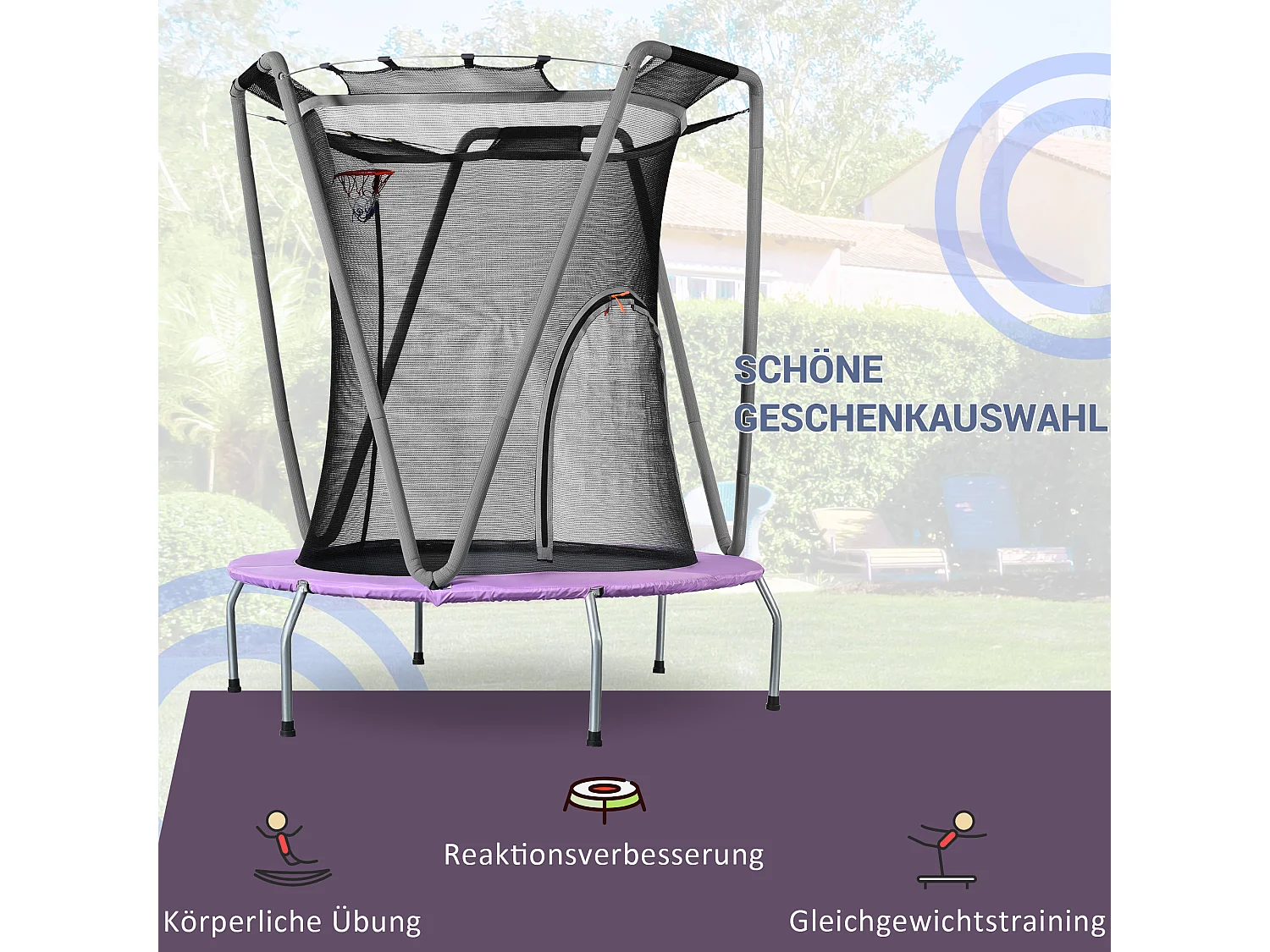 Ronde trampolineset voor kinderen - 147 x 147 x 157 - gemaakt van staal - voor binnen en buiten - grijs