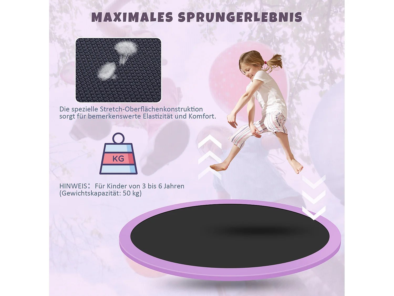 Ronde trampolineset voor kinderen - 147 x 147 x 157 - gemaakt van staal - voor binnen en buiten - grijs