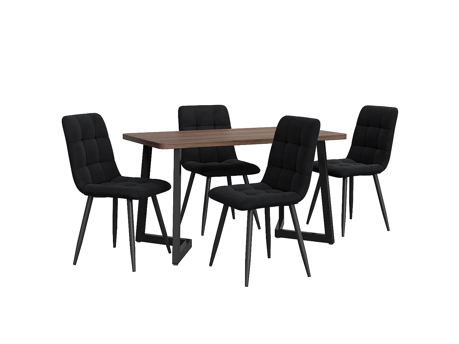 Esszimmerset, Tisch 117×68×75cm mit 4 Stühlen, MDF+Metall+Samt, Schwarz+Walnuss
