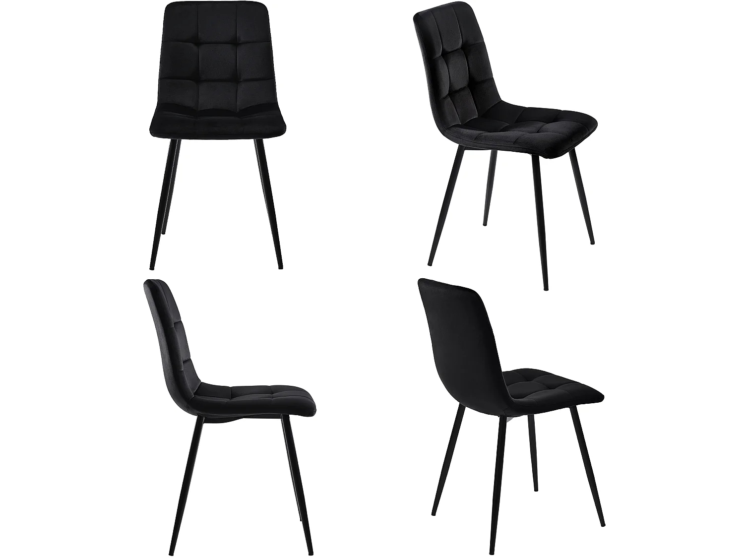 Esszimmerset, Tisch 117×68×75cm mit 4 Stühlen, MDF+Metall+Samt, Schwarz+Walnuss