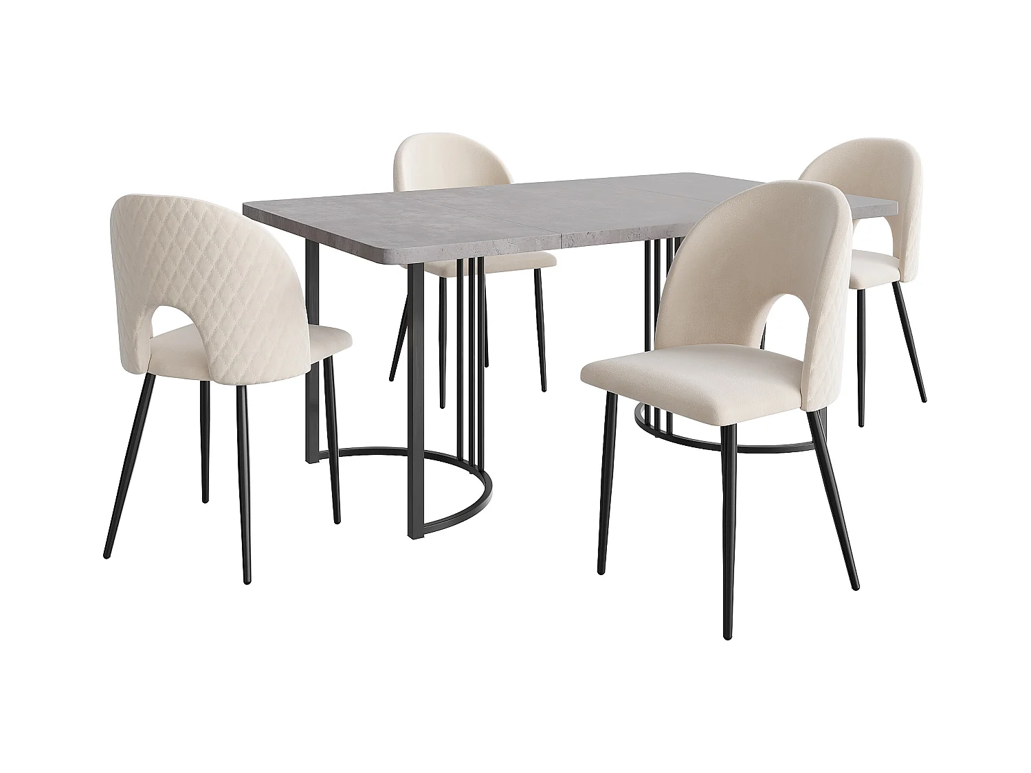 Zestaw do jadalni, stół-140×80×75cm z 4 krzesłami z regulowanymi nogami, MDF+metal+aksamit, czarny+szary+beżowy