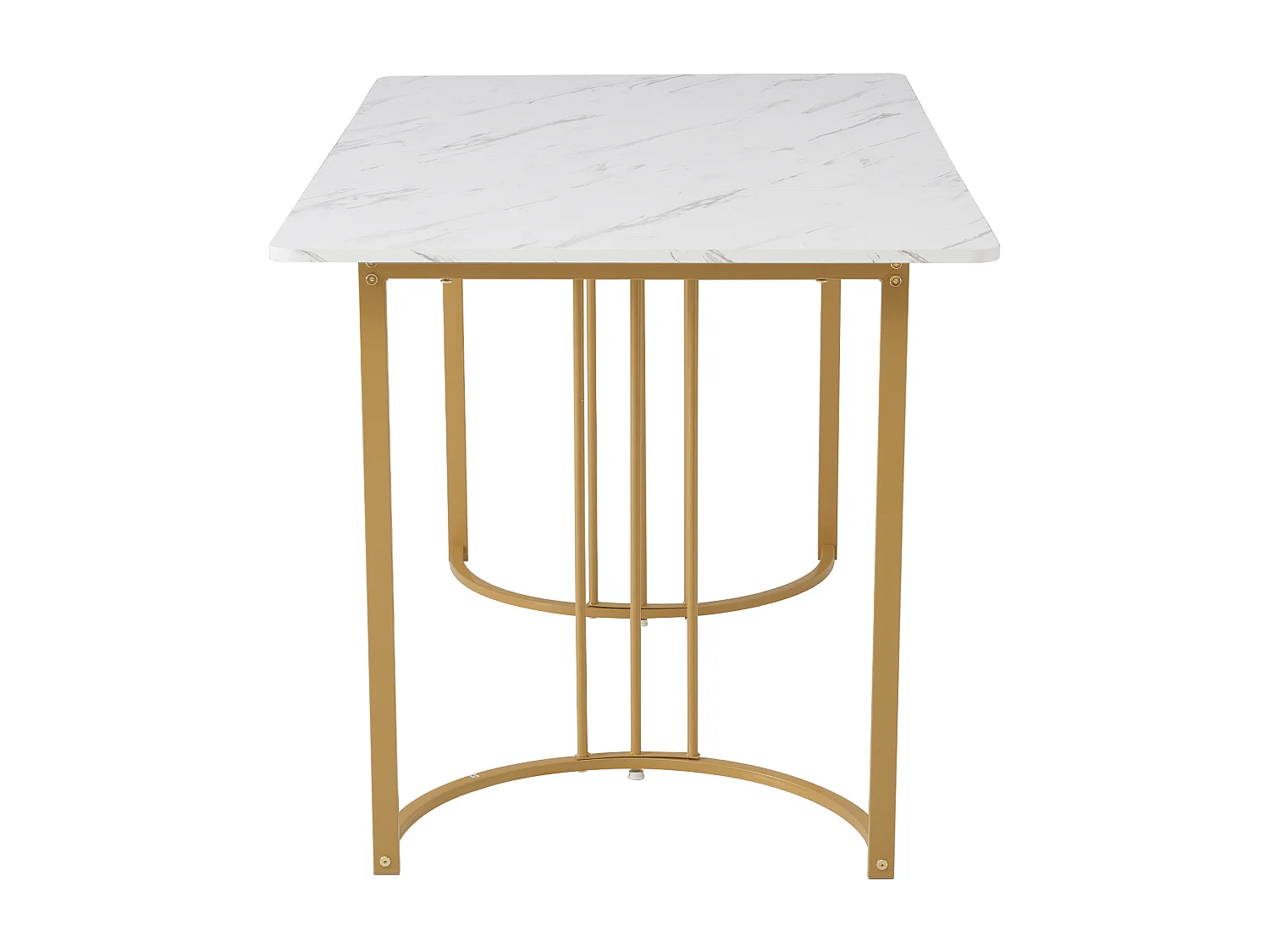 Ensemble table + 4 chaises -140×80×75cm, MDF+métal+velours, doré+blanc+noir