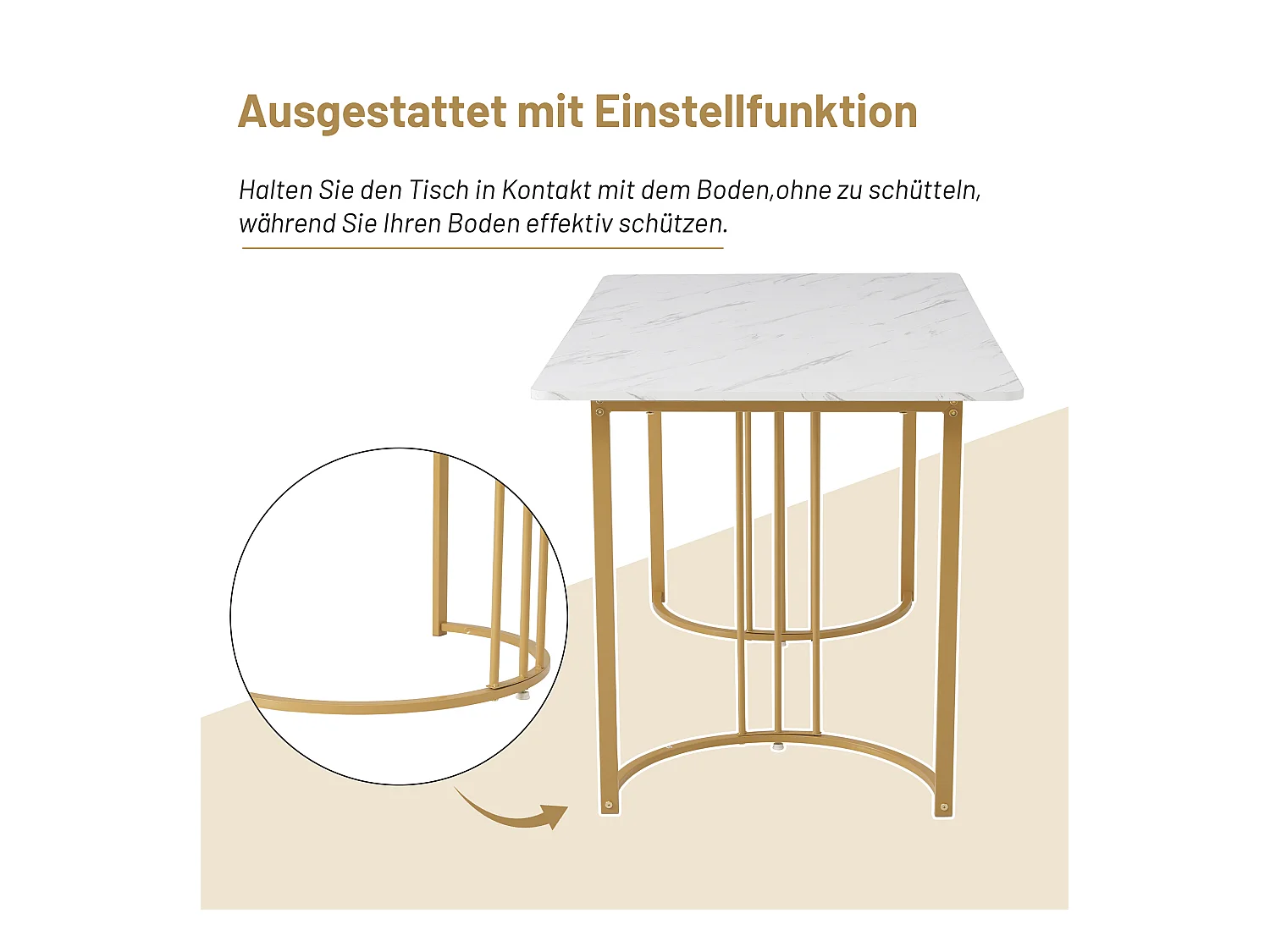 Eetkamerset, tafel 140×80×75 cm met 4 stoelen, MDF+metaal+fluweel, goud+wit+donkergrijs