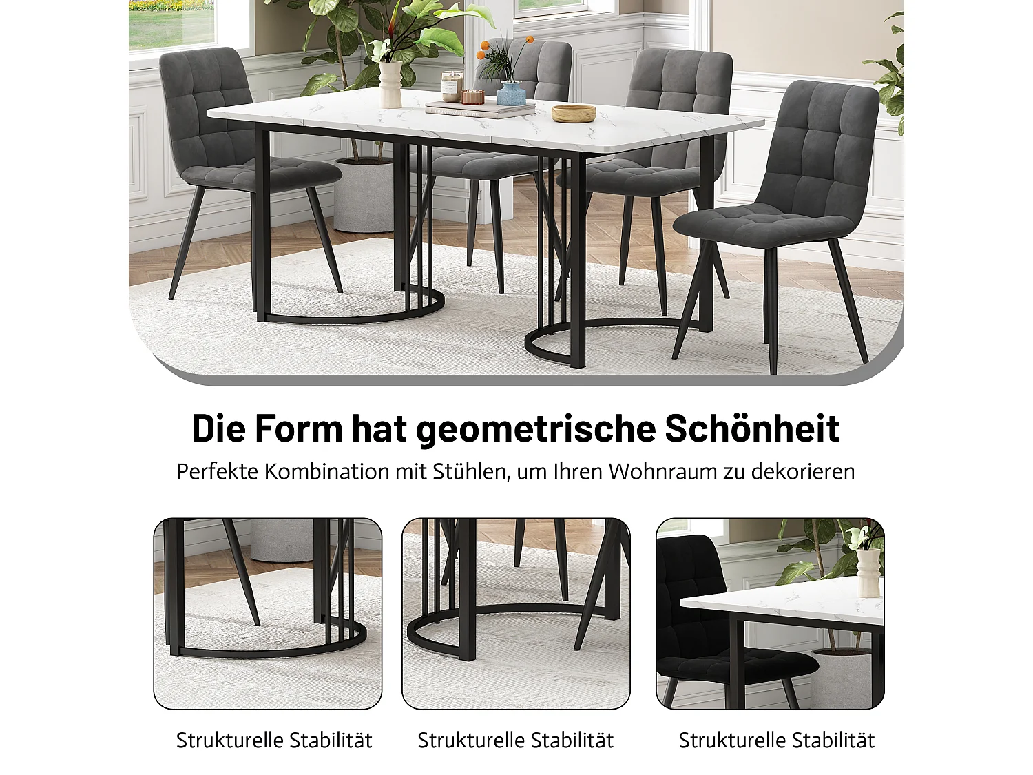 Zestaw do jadalni, stół-140×80×75cm z 4 krzesłami, MDF+metal+aksamit, beż+czarny+biały