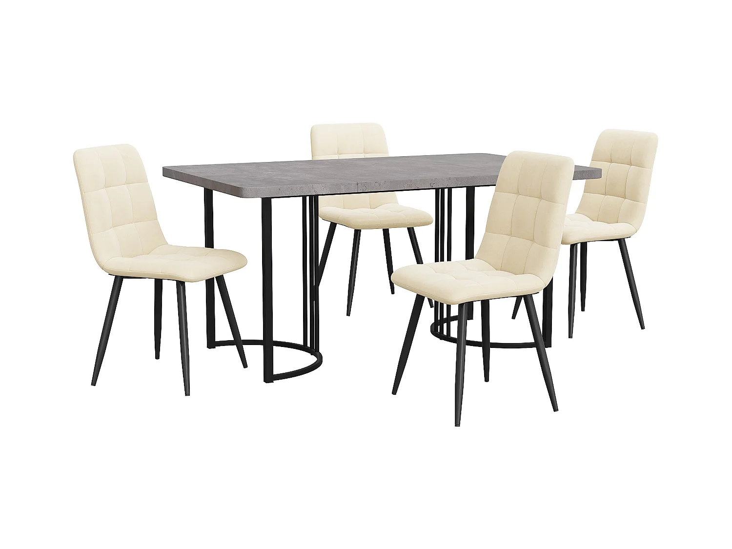 Zestaw do jadalni, stół-140×80×75cm z 4 krzesłami, MDF+metal+aksamit, czarny+szary+beżowy