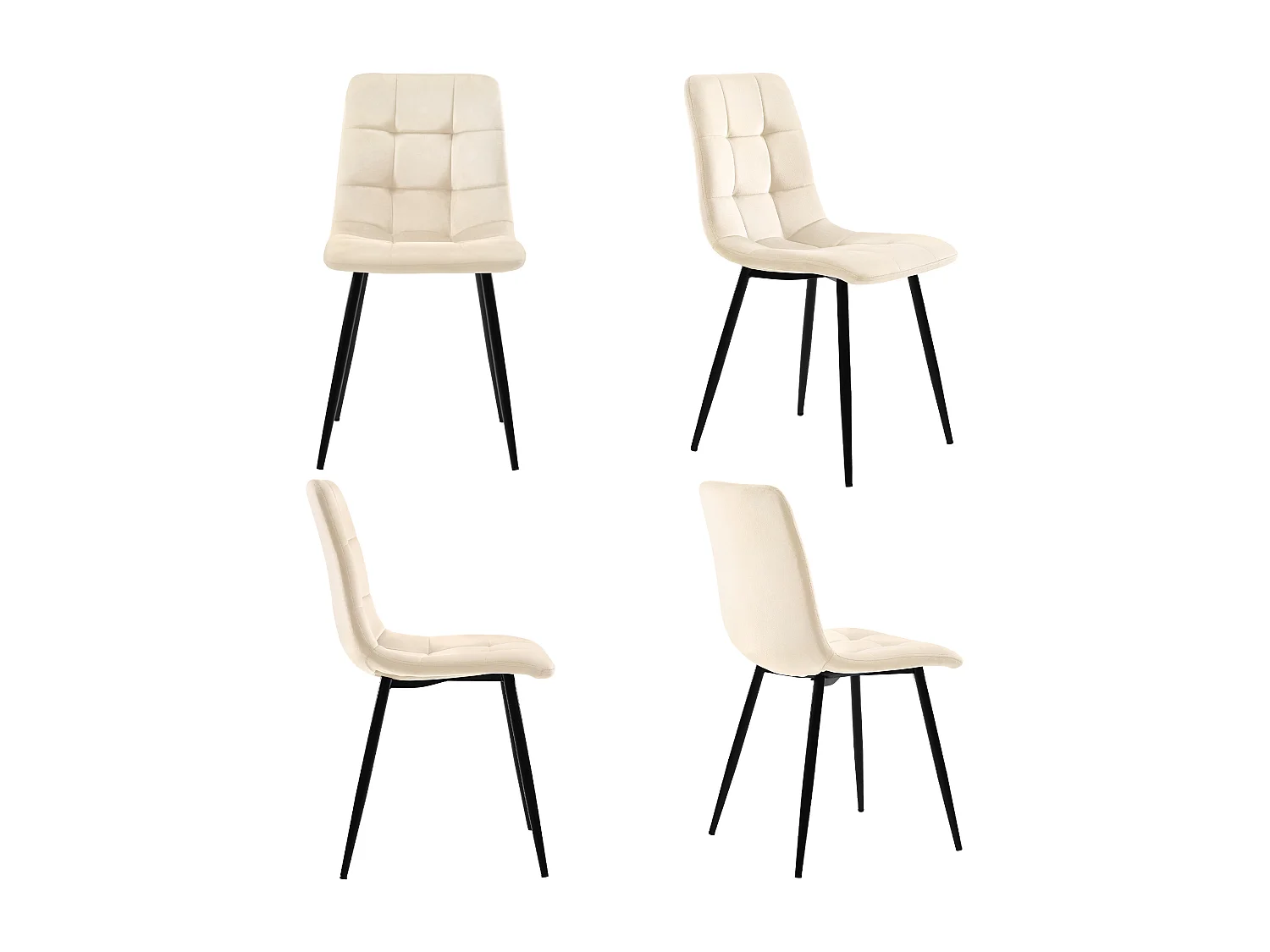 Ensemble table + 4 chaises -140×80×75cm, MDF+métal+velours, noir+gris+beige